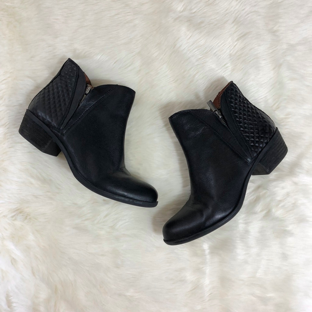 Lucky Brand Brenon Bootie 7.5 Black Leather Zip Up